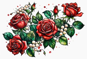 Red roses with pearls tattoo idea
