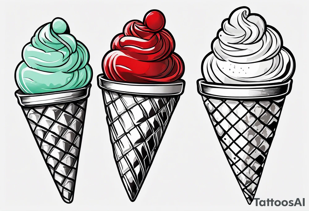 simple mint chocolate chip ice cream cone with small red heart on it somewhere. tattoo idea