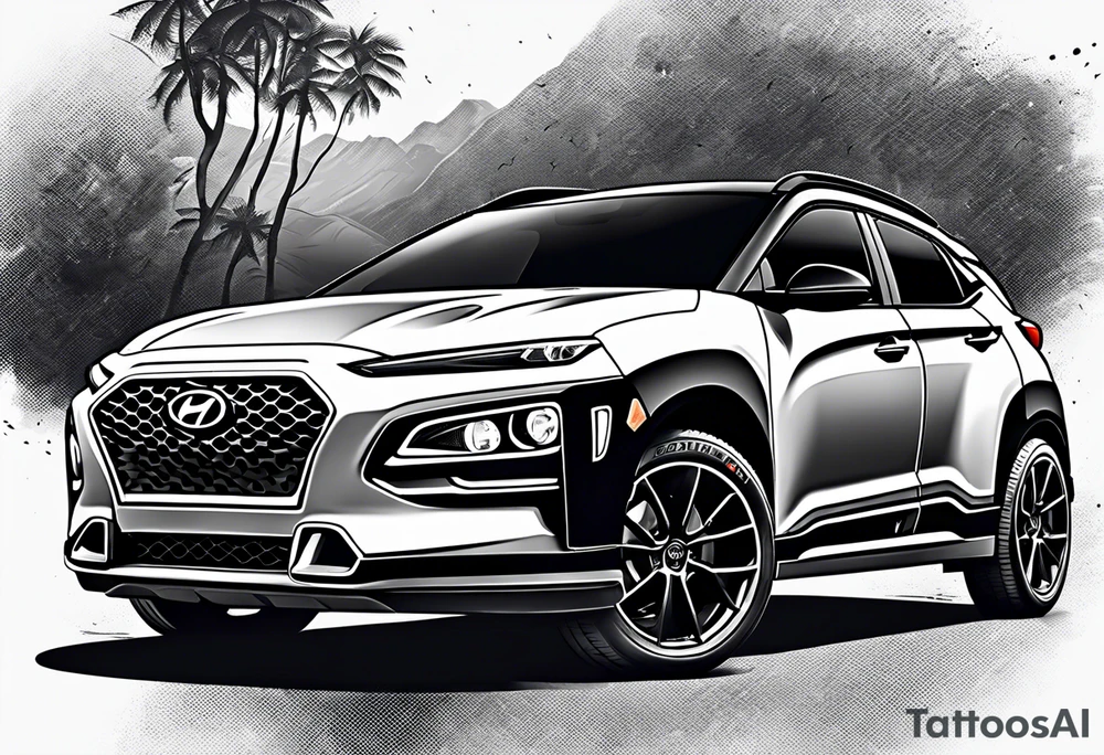 hyundai kona rally muscle car with lightning bolts tattoo idea