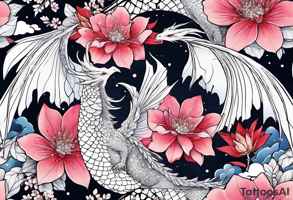Constellation, wing , snow , cross , dragon female japan kawaii , flower tattoo idea