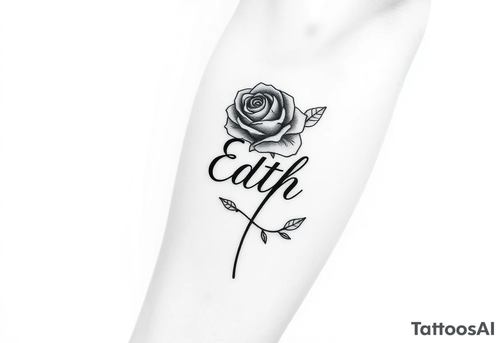 Edith tattoo with a cursive e with a rose half-sleeve tattoo idea Edith tattoo with a cursive e with a rose half-sleeve tattoo idea