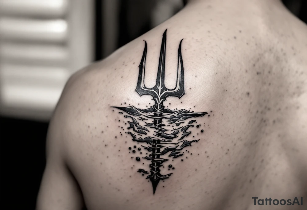 trident half way under water tattoo idea