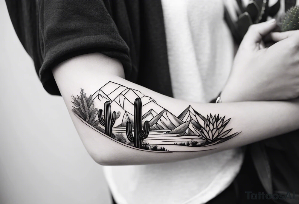 Mountains,  cactus,  forearm tattoo idea