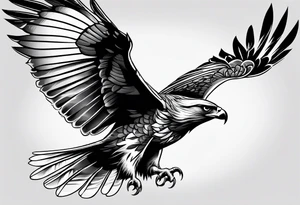 Hawk with rose in beak flying down tattoo idea