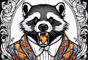 Angry badger with mouth open holding Doritos tattoo idea