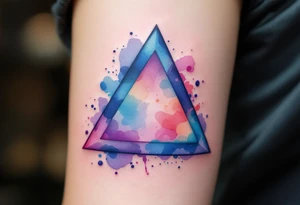 A watercolor triangle filled with splashes of blue, pink, and purple, representing creativity and fluidity. tattoo idea