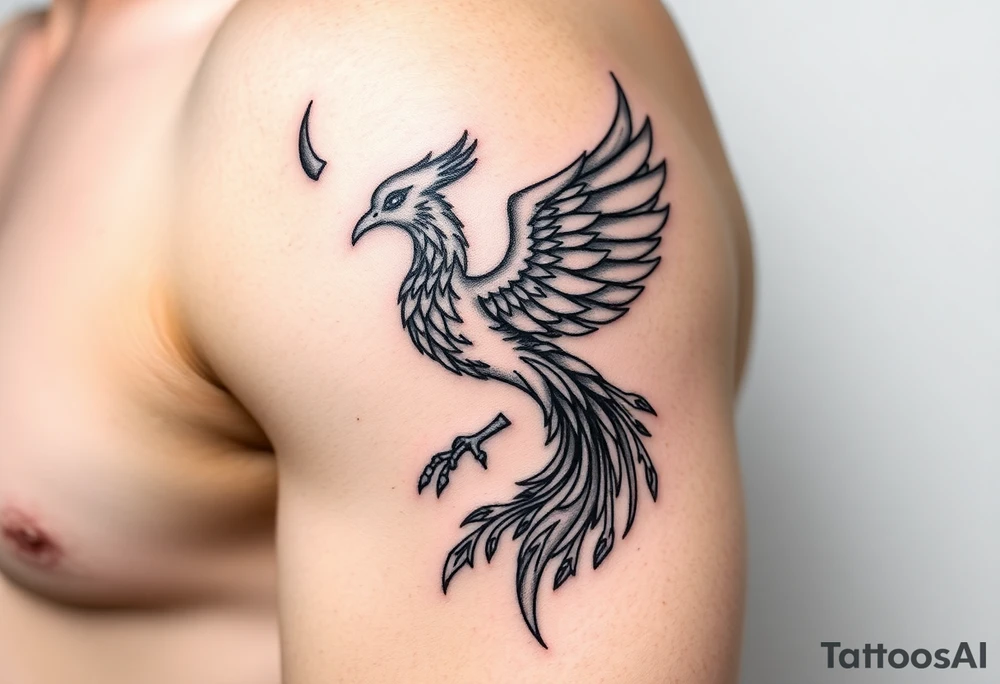 magnificent phoenix rising from golden flames with trailing embers tattoo idea