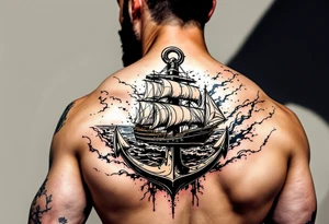 bold man with anchor and yacht
put on arm tattoo idea