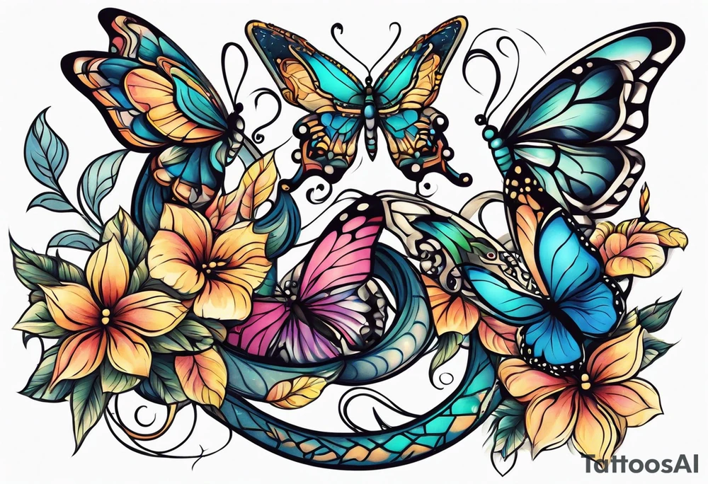 Butterflies with snake tattoo idea
