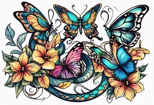 Butterflies with snake tattoo idea