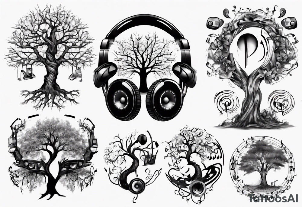 music speaker note tree headphones tattoo idea