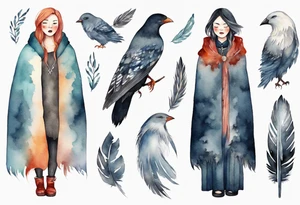 a solitary Scandinavian woman with a feathered cloak tattoo idea