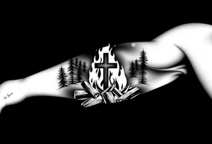 Campfire with cross hidden in the flames include the great outdoors and night sky make sure cross doesn't look like it is on fire tattoo idea