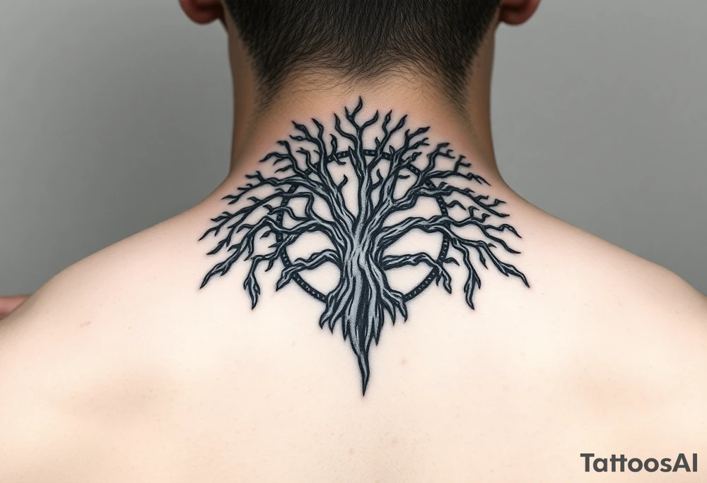 yggadrisl tree of life with circle tattoo idea