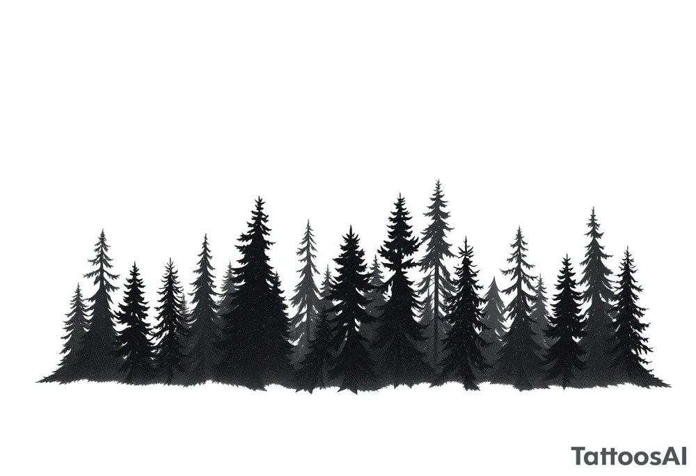Coniferouse forest silhouette with black and gray trees tattoo idea