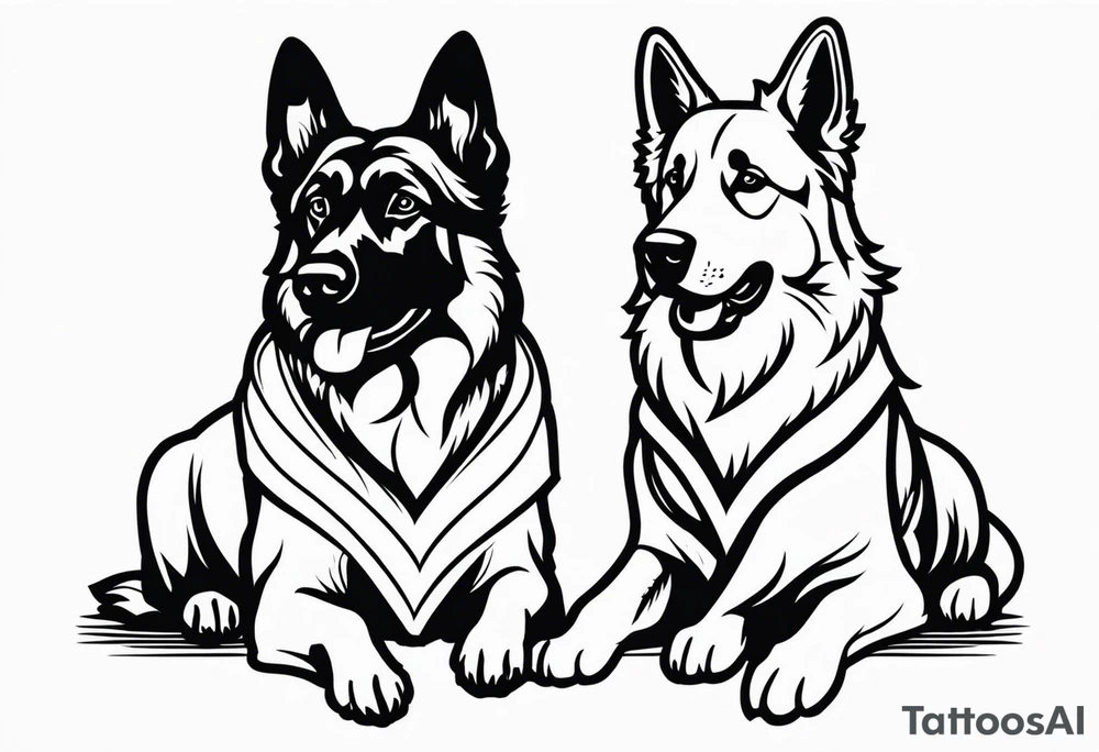 a black German shepherd vs a golden retriever in Jiu Jitsu tattoo idea