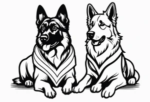 a black German shepherd vs a golden retriever in Jiu Jitsu tattoo idea