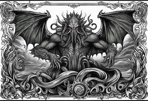 Cthulhu wrap around arm sleeve with other eldritch beasts tattoo idea