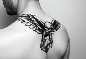 eagle in tribal tattoo look on shoulder, chest and arm which holds a piece of Paper in ita claws tattoo idea