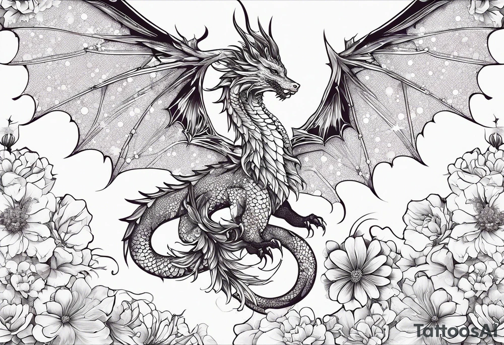 Constellation, wing , snow , cross , dragon female japan kawaii , flower tattoo idea