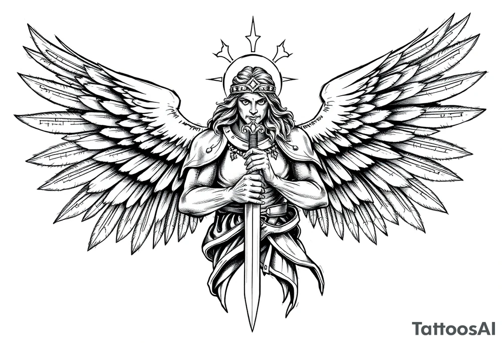 Holy Archangel, Biblical, Christianity, Archangel Michael, Hebrew, Guards of Christianity, Holding a sword, having six wings, seraphim tattoo idea