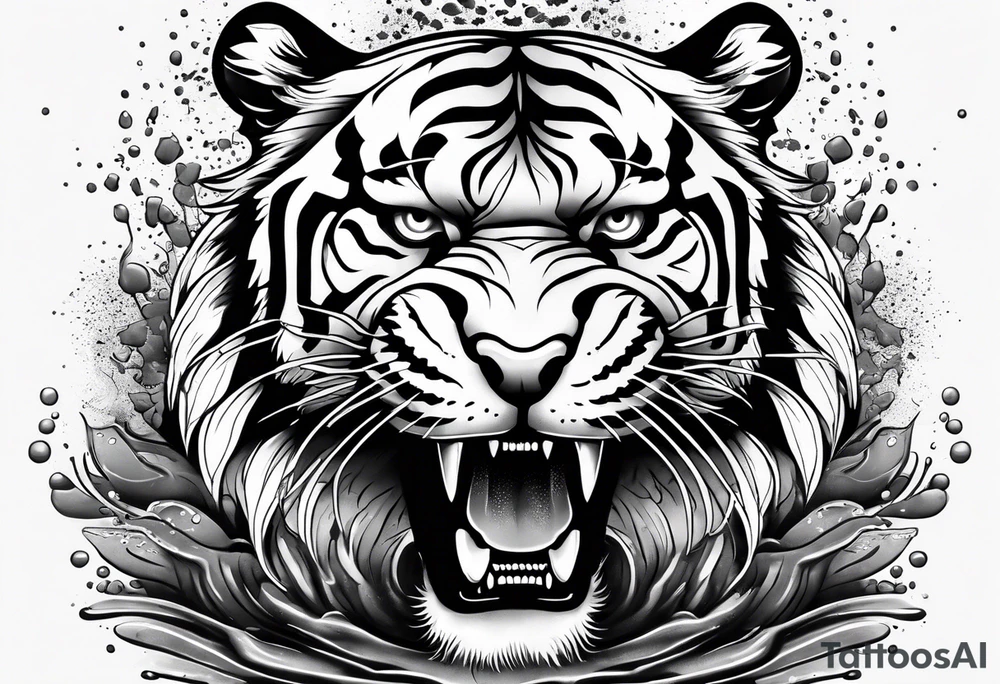 minimalist tiger splashing paw into water tattoo idea