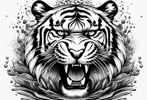 minimalist tiger splashing paw into water tattoo idea