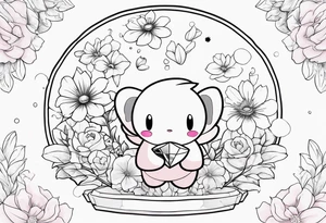 kirby surrounded by flowers holding a crystal tattoo idea