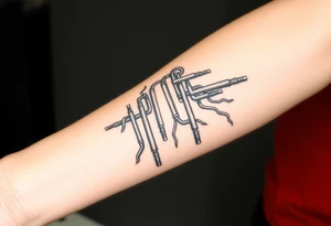 wide vertical System of thin pipes that transitions and transforms outwards of sides and end into thick, widespread 
veins of forearm tattoo idea