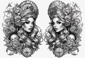 full sleeve skeleton sailor mermaid mechanical nautical tattoo idea