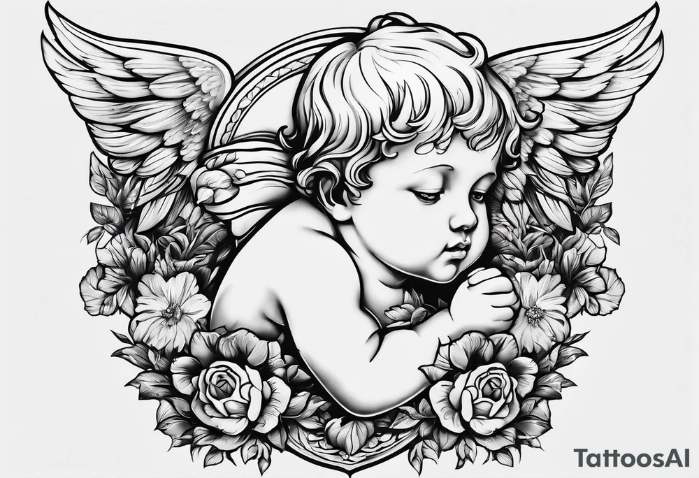 Cherub looking down tattoo idea