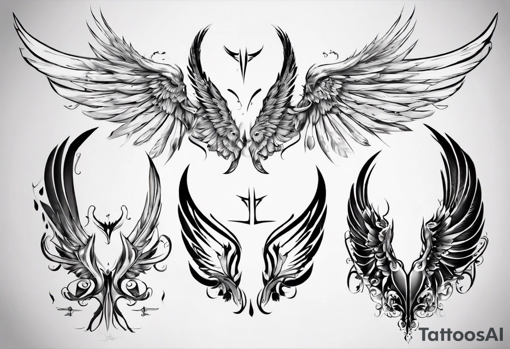 Wings with the dates 09/12/2012 and 24/10/2023 tattoo idea