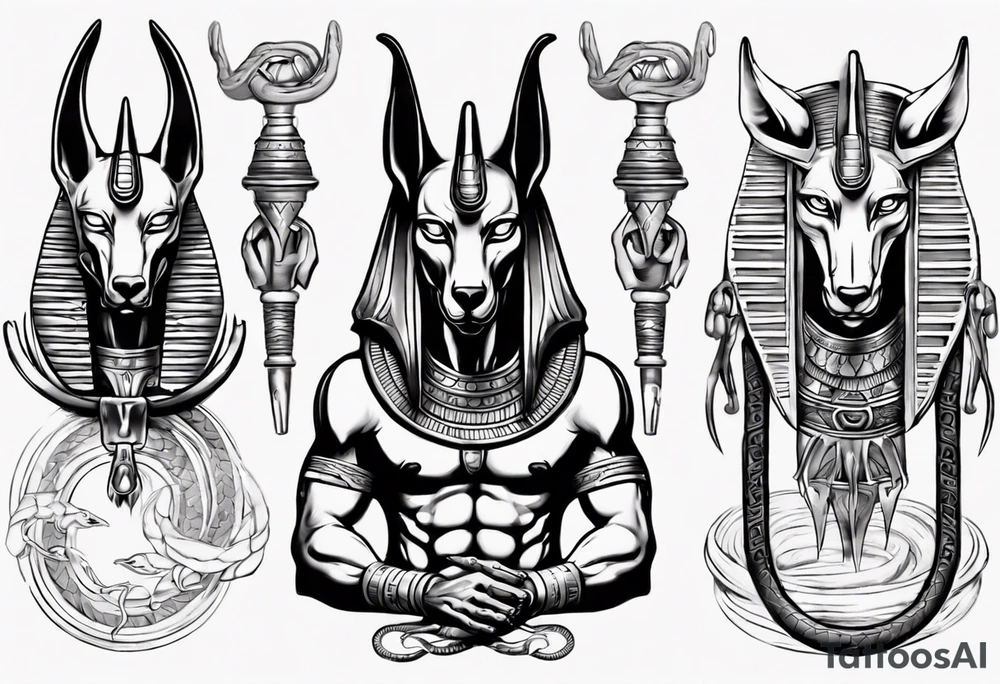 Egyptian god Anubis with snakes tattoo idea