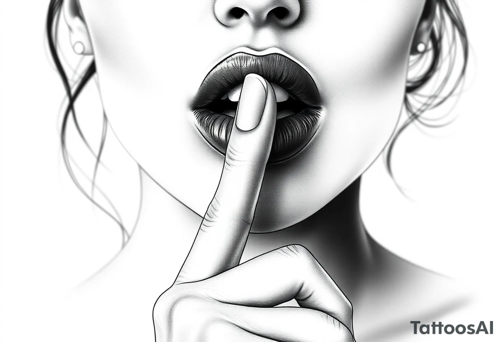 realistic portrait of sexualised woman with her finger to her lips. Must say: Loose lips sink ships tattoo idea