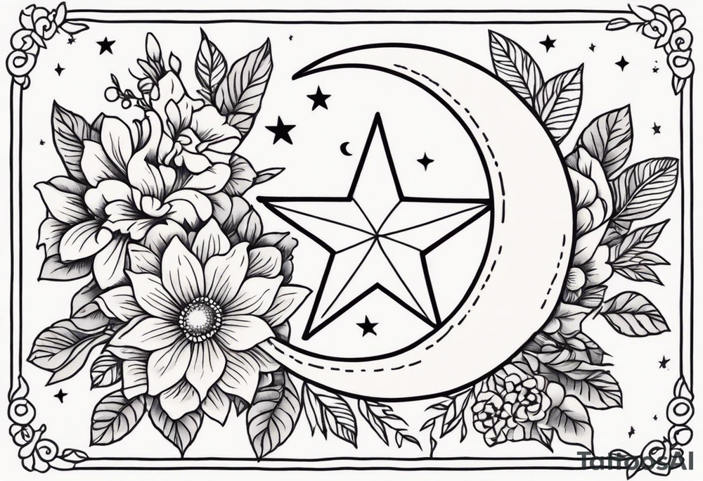 stars and moon

old school vintage simple traditional design with vintage flowers surrounding
bold color simple tattoo idea