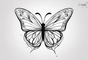 butterfly with one wing black scribbles, the other wing beautiful and colorful, the body has the date 1.9.2023 and the words written "I chose to live." tattoo idea