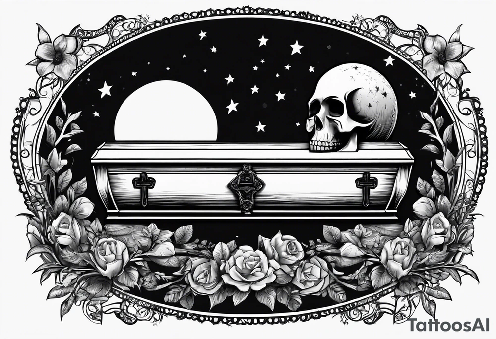 Coffin in graveyard with moon tattoo idea