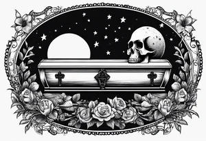 Coffin in graveyard with moon tattoo idea