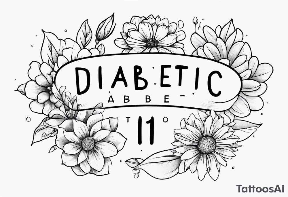 A forearm tattoo with the text “type 1 diabetic” and flowers around the text. tattoo idea