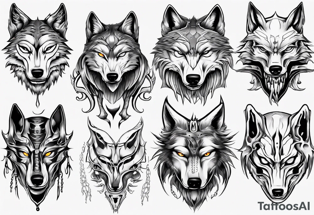 wolf face tattoo idea