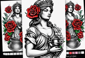 lady justice and flowers tattoo idea