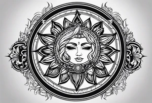 protective shield with a sun with hair tattoo idea