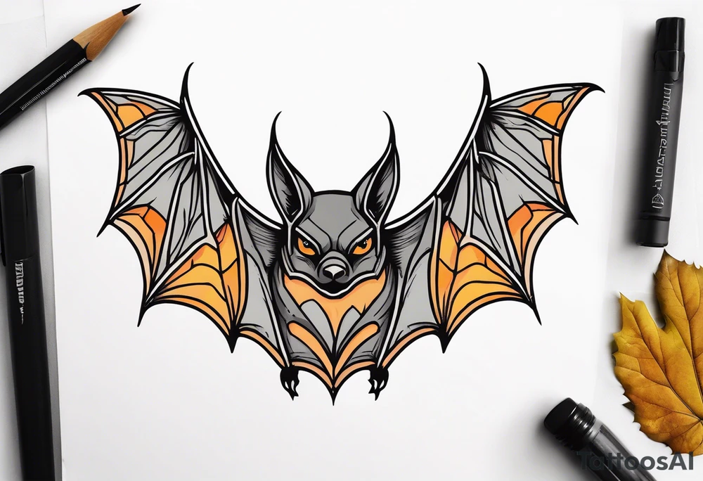 Bat face Knee tattoo in fall colors tattoo idea