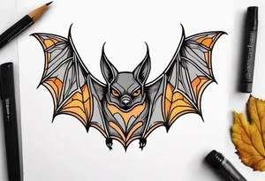 Bat face Knee tattoo in fall colors tattoo idea