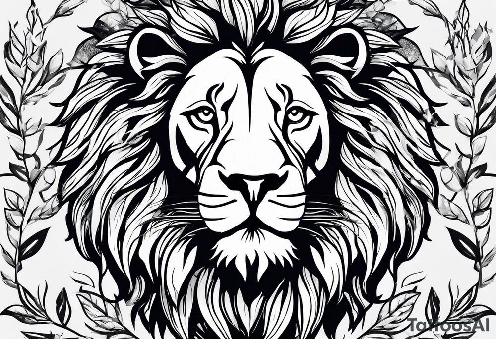 Lion face with leaves tattoo idea