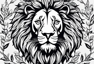 Lion face with leaves tattoo idea