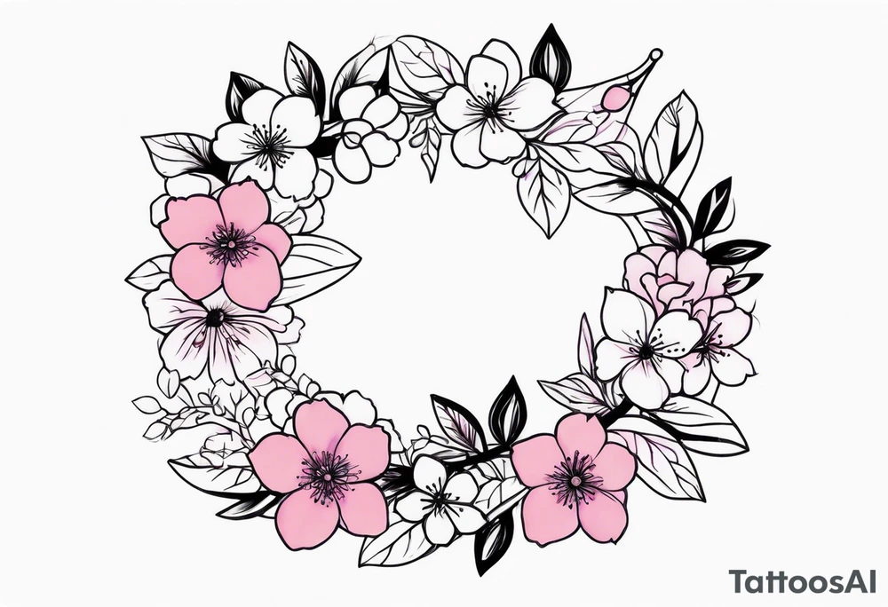 Flower wreath cherry blossoms pinks and purples tattoo idea Flower wreath cherry blossoms pinks and purples tattoo idea