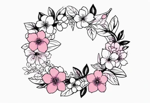 Flower wreath cherry blossoms pinks and purples tattoo idea