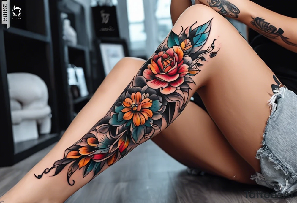 Full leg tattoo from hip to foot, temporary tattoo tattoo idea