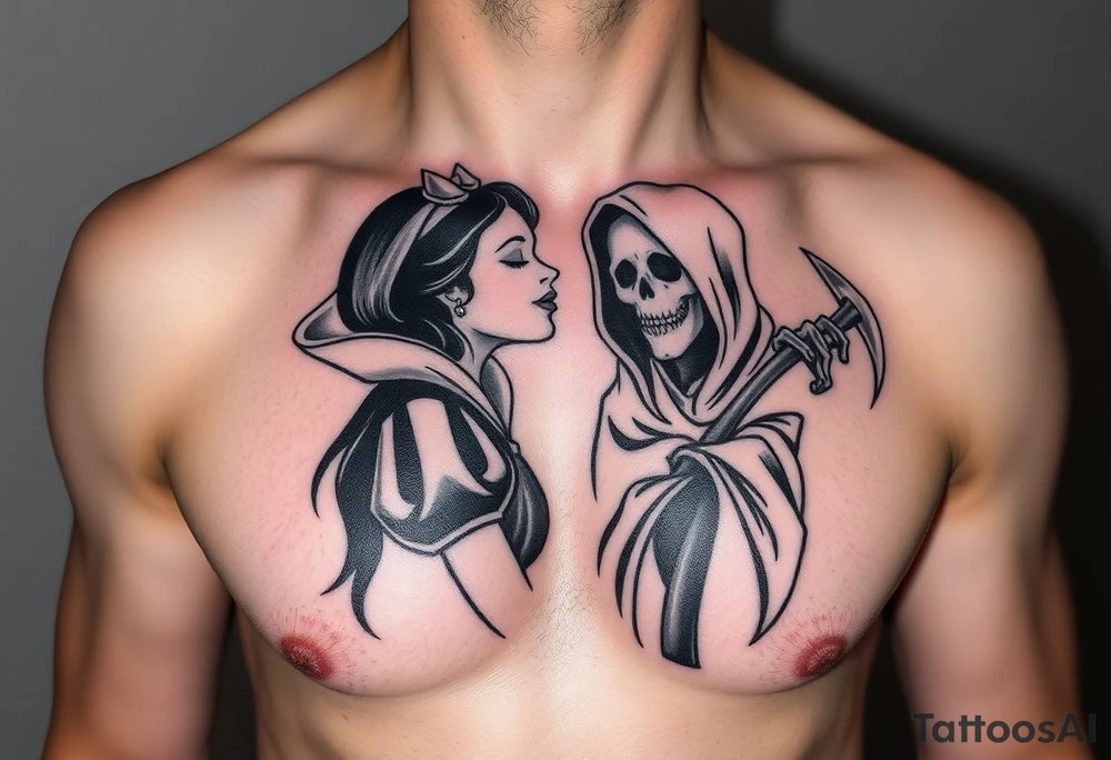 Snow white kiss or death with grim reaper tattoo idea